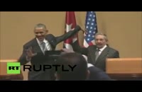 رئیس جمهور کوبا اجازه نداد تا اوباما دست در گردنش بیاندازد+فیلم